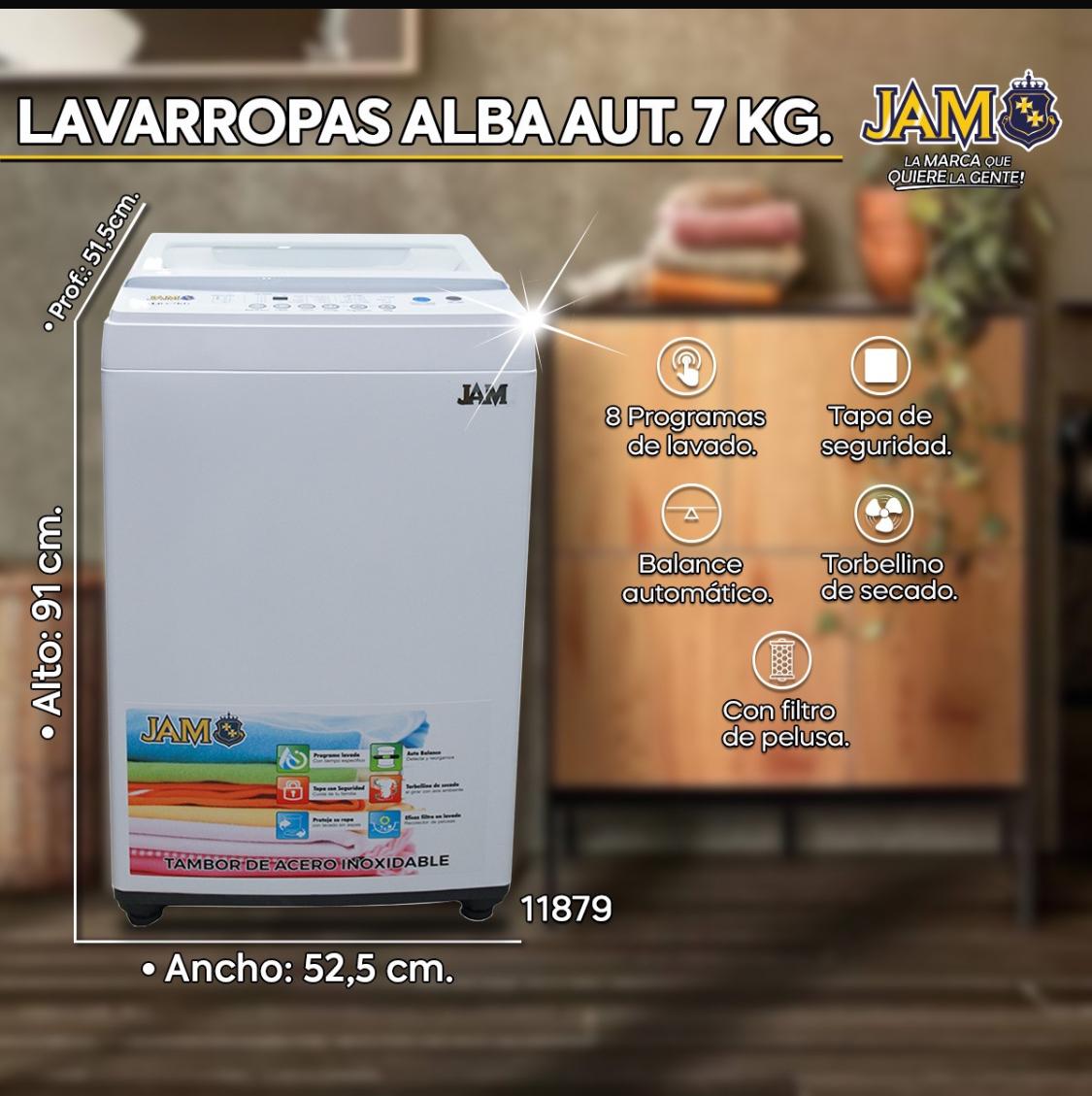 LAVARROPAS JAM AUTOMATICO ALBA 7KG-CARGA SUPERIOR-BLANCO....