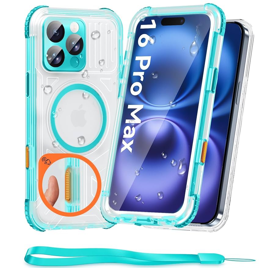 WIFORT Funda impermeable para iPhone 16 Pro Max, [IP68 bajo el agua] [lente de filtro de luz azul] [15 pies militares a prueba de golpes], apta para Magsafe funda magnética esmerilada de cuerpo
